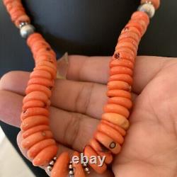 Native American Pink Coral Navajo Sterling Silver Bead 18 Necklace 01951