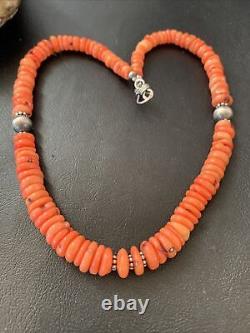 Native American Pink Coral Navajo Sterling Silver Bead 18 Necklace 01951