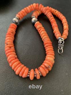 Native American Pink Coral Navajo Sterling Silver Bead 18 Necklace 01951