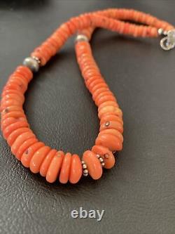 Native American Pink Coral Navajo Sterling Silver Bead 18 Necklace 01951