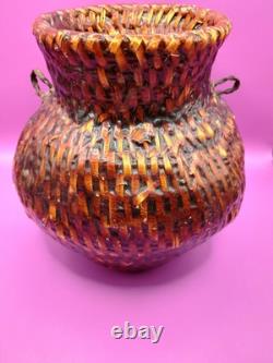 Native American Pitch Basket withHorse Hair Handles Navajo Museum Nice