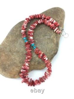 Native American Red Spiny Oyster Navajo Sterling Silver Necklace 18 4763
