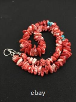 Native American Red Spiny Oyster Navajo Sterling Silver Necklace 18 4763