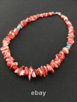 Native American Red Spiny Oyster Navajo Sterling Silver Necklace 18 4763