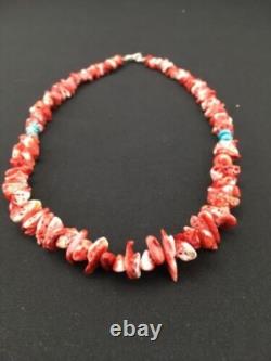 Native American Red Spiny Oyster Navajo Sterling Silver Necklace 18 4763