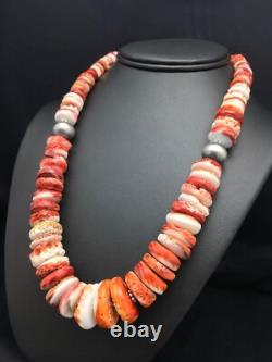 Native American Red Spiny Oyster Navajo Sterling Silver Necklace 20 04026