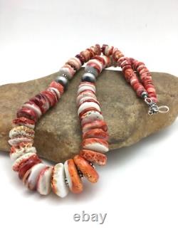 Native American Red Spiny Oyster Navajo Sterling Silver Necklace 20 04026