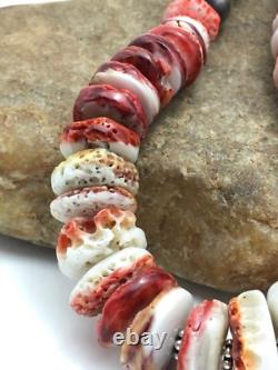 Native American Red Spiny Oyster Navajo Sterling Silver Necklace 20 04026