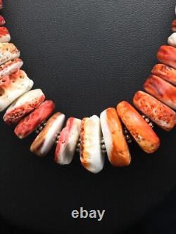 Native American Red Spiny Oyster Navajo Sterling Silver Necklace 20 04026