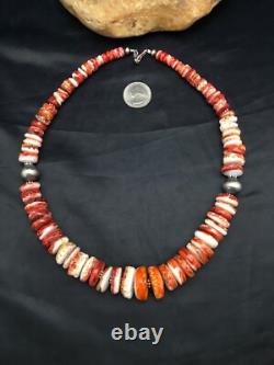 Native American Red Spiny Oyster Navajo Sterling Silver Necklace 20 04026