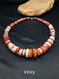 Native American Red Spiny Oyster Navajo Sterling Silver Necklace 20 04026