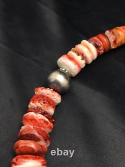 Native American Red Spiny Oyster Navajo Sterling Silver Necklace 20 04026
