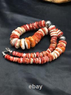 Native American Red Spiny Oyster Navajo Sterling Silver Necklace 20 04026