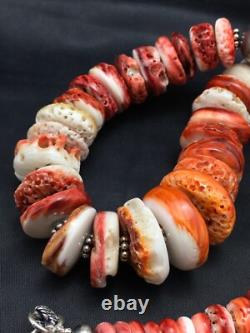 Native American Red Spiny Oyster Navajo Sterling Silver Necklace 20 04026