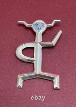 Native American Sand Cast Silver Navajo Yei 2.5 Brooch