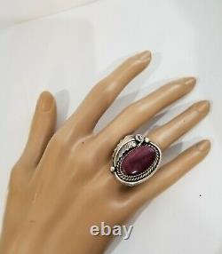 Native American Signed Hallmark Sterling Silver Purple Sugilite Ring 7 1/2