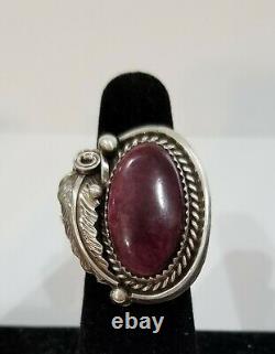 Native American Signed Hallmark Sterling Silver Purple Sugilite Ring 7 1/2