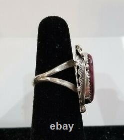 Native American Signed Hallmark Sterling Silver Purple Sugilite Ring 7 1/2