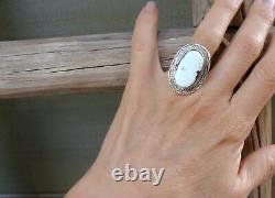 Native American Silver Women's White Buffalo Ring Size 7.5