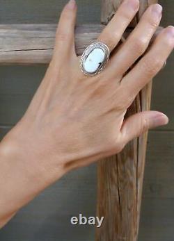 Native American Silver Women's White Buffalo Ring Size 7.5
