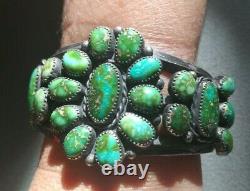 Native American Sonoran Gold Turquoise Cluster Sterling Silver Cuff Bracelet