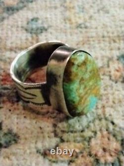 Native American Sterling And Turquoise Ring Size 9, Solid 18.4 Grams. Signed