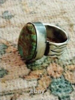 Native American Sterling And Turquoise Ring Size 9, Solid 18.4 Grams. Signed