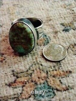 Native American Sterling And Turquoise Ring Size 9, Solid 18.4 Grams. Signed