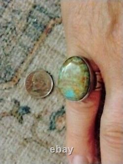 Native American Sterling And Turquoise Ring Size 9, Solid 18.4 Grams. Signed