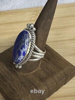 Native American Sterling Lapis Ring Sz 7-11 Signed