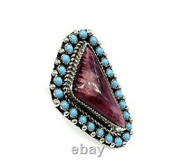 Native American Sterling Navajo Spiny Oyster & Turquoise Ring Size Size 6.5