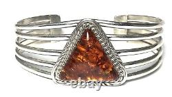 Native American Sterling Silver Amber Cuff Bracelet by R. Tom 6 3/4 Navajo