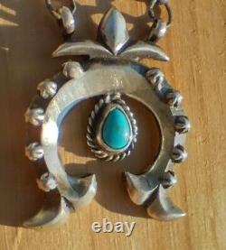 Native American Sterling Silver Cast Navajo Turquoise Naja Bar Necklace RB 14.8