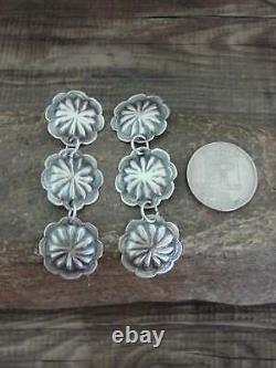 Native American Sterling Silver Concho Post Dangle Earrings Begay