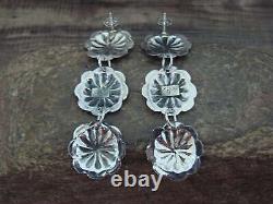 Native American Sterling Silver Concho Post Dangle Earrings Begay