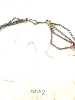 Native American Sterling Silver Coral Quadruple Strand Necklace 925 Old Pawn