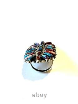 Native American Sterling Silver Handmade Navajo Cluster Mojave Turquoise Ring