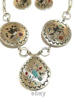 Native American Sterling Silver Handmade Navajo Hummingbird Inlay Necklace