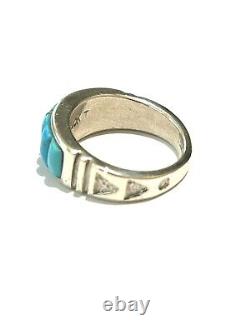 Native American Sterling Silver Handmade Navajo Inlay Turquoise Ring size 12.5