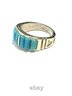 Native American Sterling Silver Handmade Navajo Inlay Turquoise Ring size 12.5