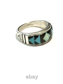 Native American Sterling Silver Handmade Navajo Inlay multicolor Ring size 10