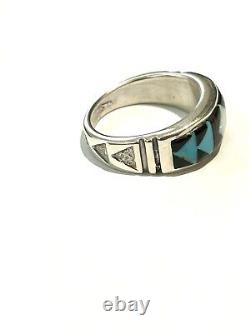 Native American Sterling Silver Handmade Navajo Inlay multicolor Ring size 10