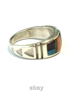 Native American Sterling Silver Handmade Navajo Inlay multicolor Ring size 11.5