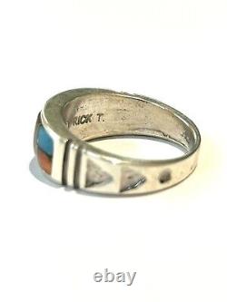 Native American Sterling Silver Handmade Navajo Inlay multicolor Ring size 11.5