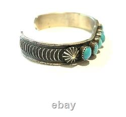 Native American Sterling Silver Handmade Navajo Kingman Turquoise Cuff Bracelet
