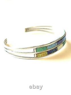 Native American Sterling Silver Handmade Navajo Multicolor Opal Ladies Bracelet