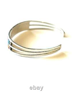Native American Sterling Silver Handmade Navajo Multicolor Opal Ladies Bracelet