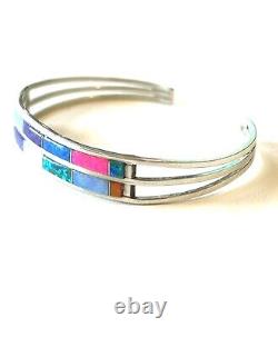 Native American Sterling Silver Handmade Navajo Multicolor Opal Ladies Bracelet
