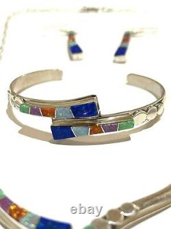 Native American Sterling Silver Handmade Navajo Opal Set Necklace