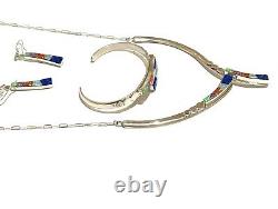 Native American Sterling Silver Handmade Navajo Opal Set Necklace